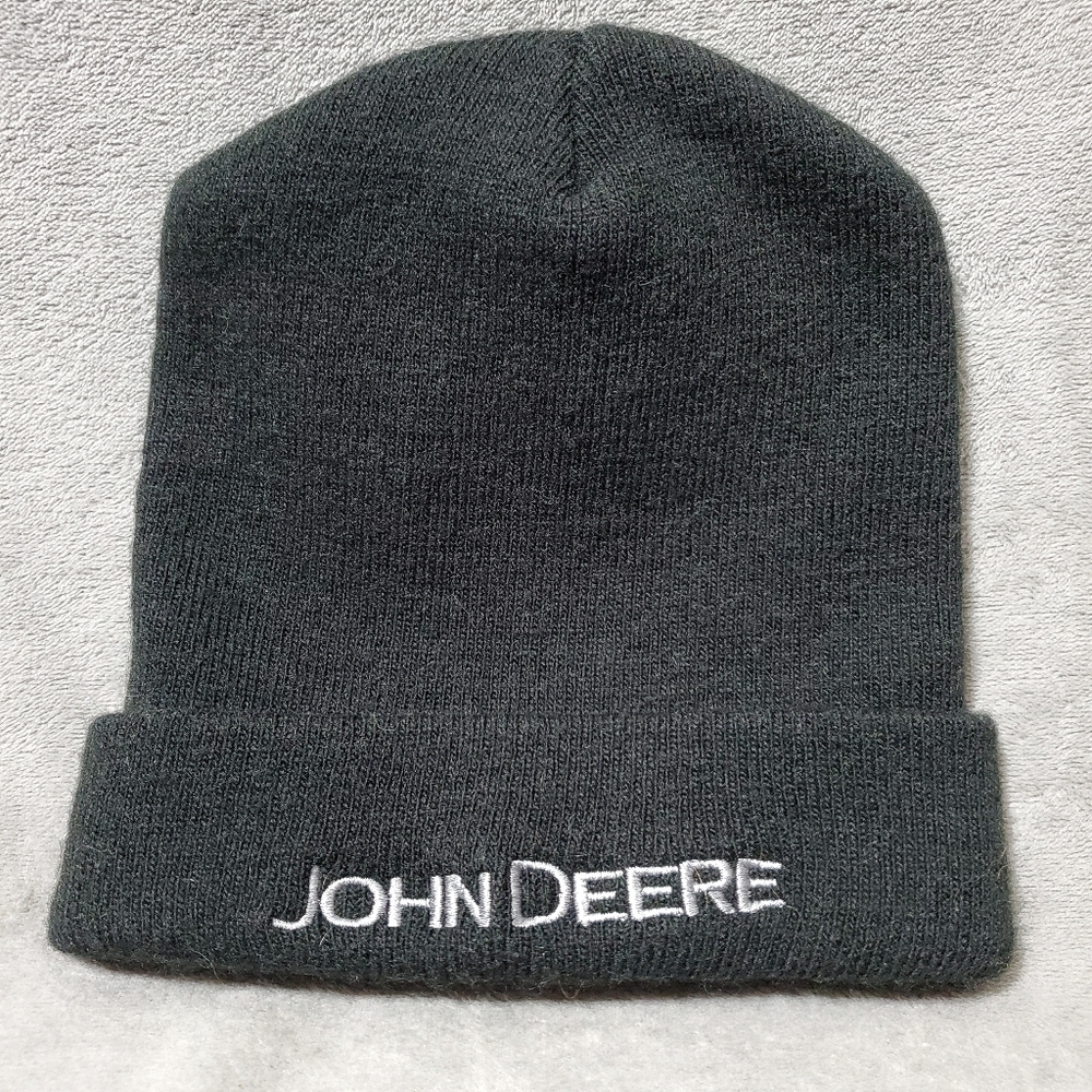 John Deere Embroiderd Beanie Hat Black